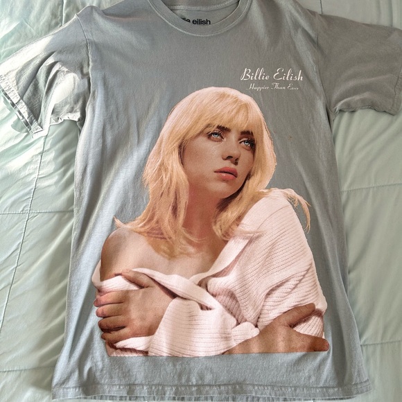 Billie Eilish Tops - Billie Eilish Light Gray Graphic Tee with Pale Pink Portrait